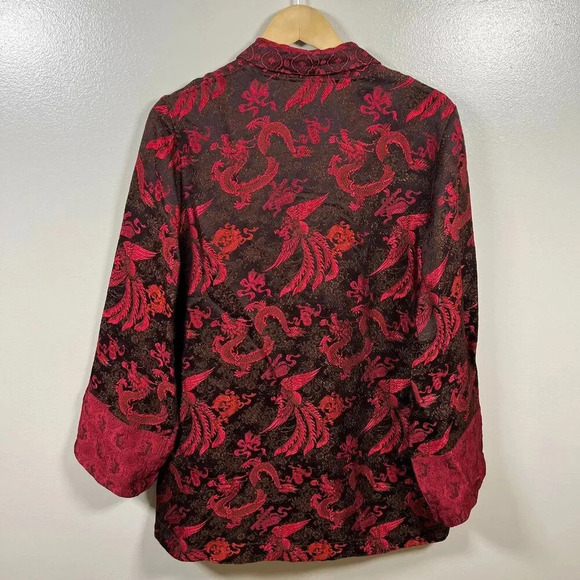 Citron Santa Monica Kimono Jacket Size Medium Silk Blend Red Dragon Asian Motif - Picture 2 of 10